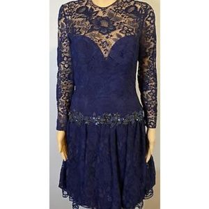 VINTAGE SANDER WITLIN blue lace drop waist dress